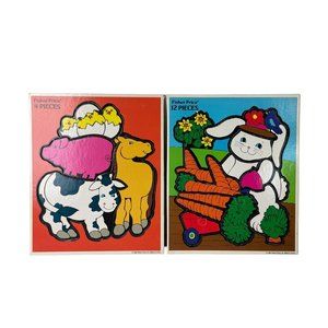 Vintage 1992 Fisher Price Farm Animals Bunny Cow Horse Beginner Puzzles, Toy